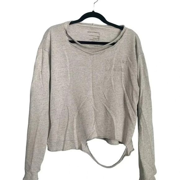 Good hYOUman We Are All Babes Ripped Grey Cotton Cozy Boho Sweatshirt- Small - Picture 6 of 12